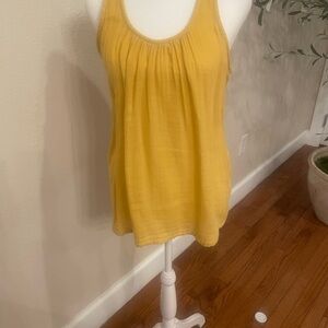 LOFT Mustard Yellow Gathered Scoop Neck Tank